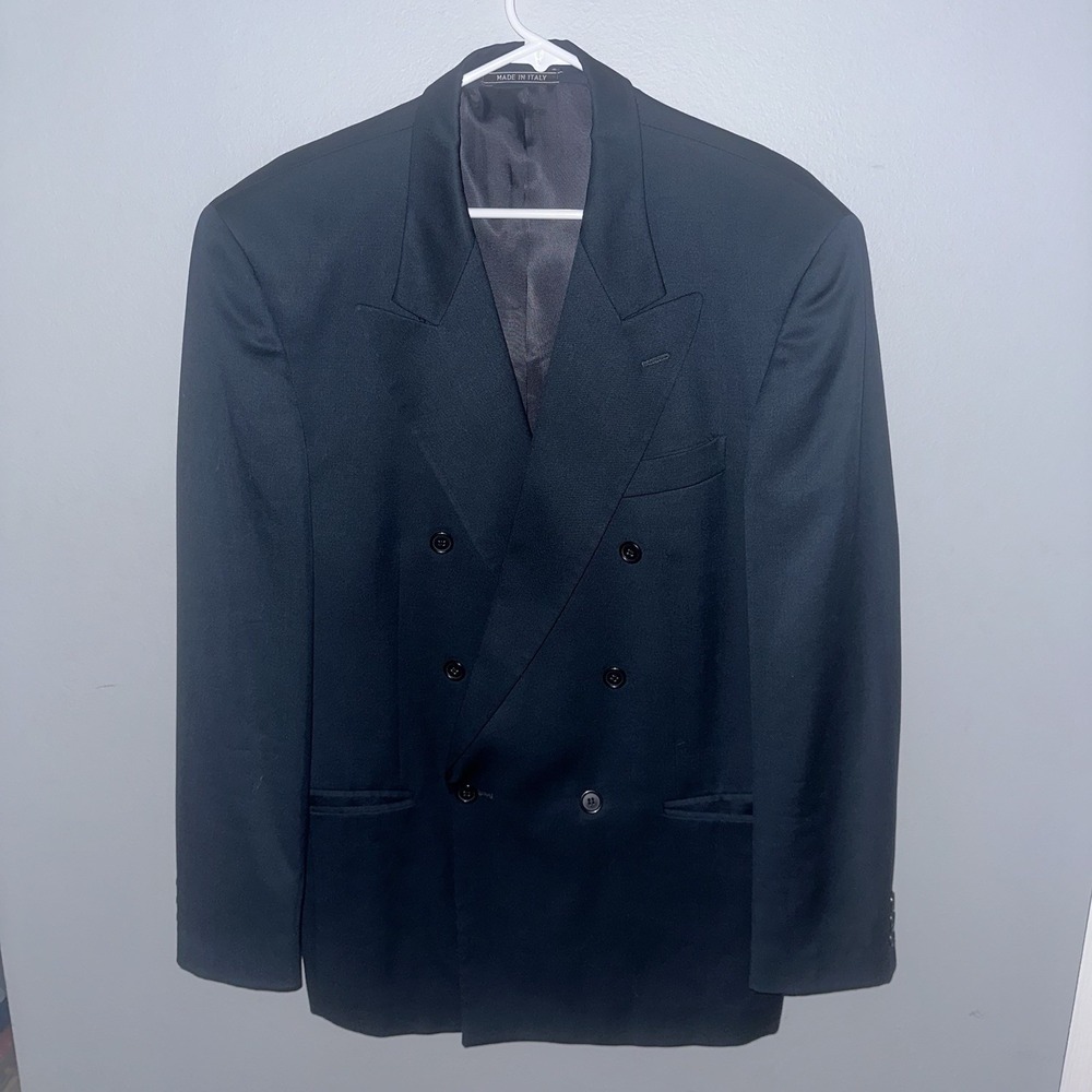Vito Rufolo Blazer Mens 42R Black Double Breasted Super 100s Wool Made In Italy